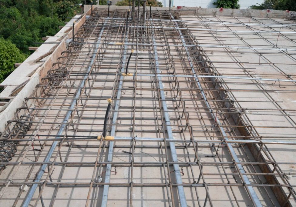 Construction rebar steel work reinforcement in conncrete structure of building post tension slab system