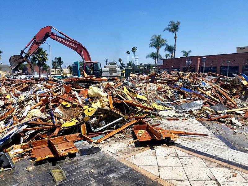 Penhall team doing demolition of restaurant in Hamilton Beach, CA