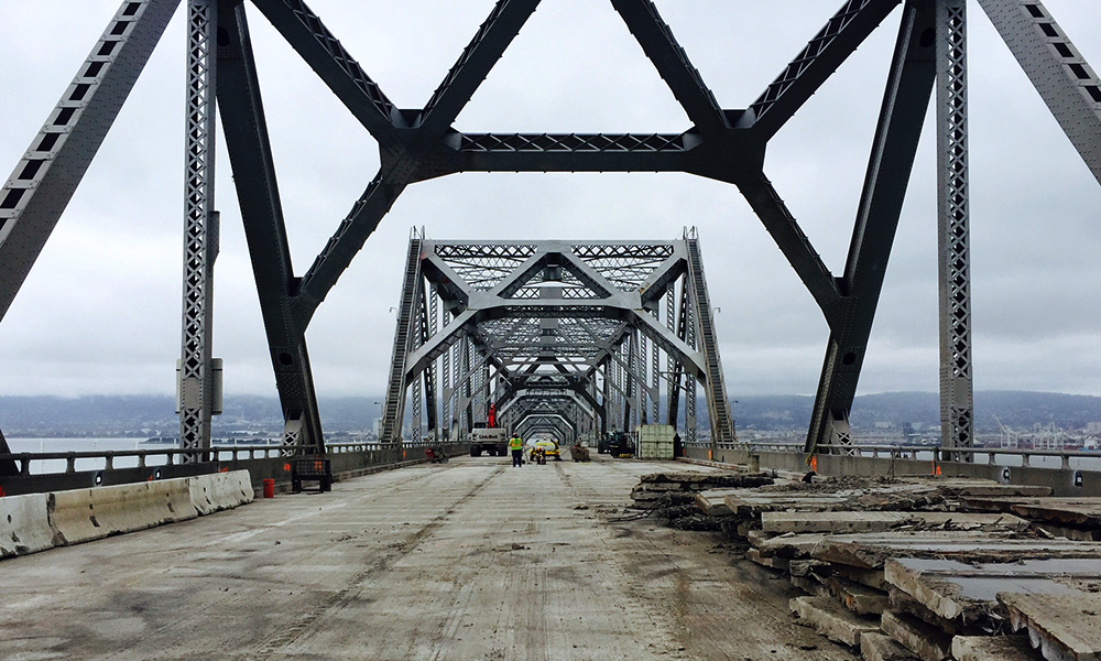 Image of Oakland Bay Bridge from center of bridge